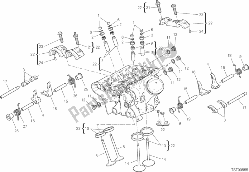 All parts for the Vertical Cylinder Head of the Ducati Multistrada 1200 S Touring USA 2017